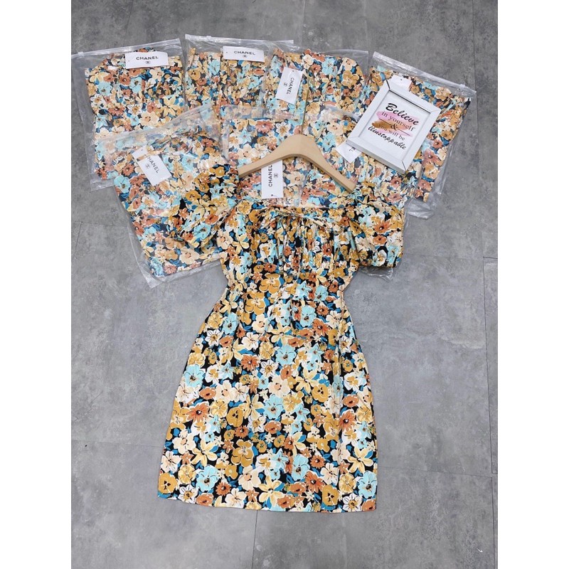 [Hàng Chuẩn] Váy Hoa Vàng Cổ Vuông Body, Đầm Hoa Tay Cộc Dáng Ôm Có Ảnh Thật Kèm Video | BigBuy360 - bigbuy360.vn