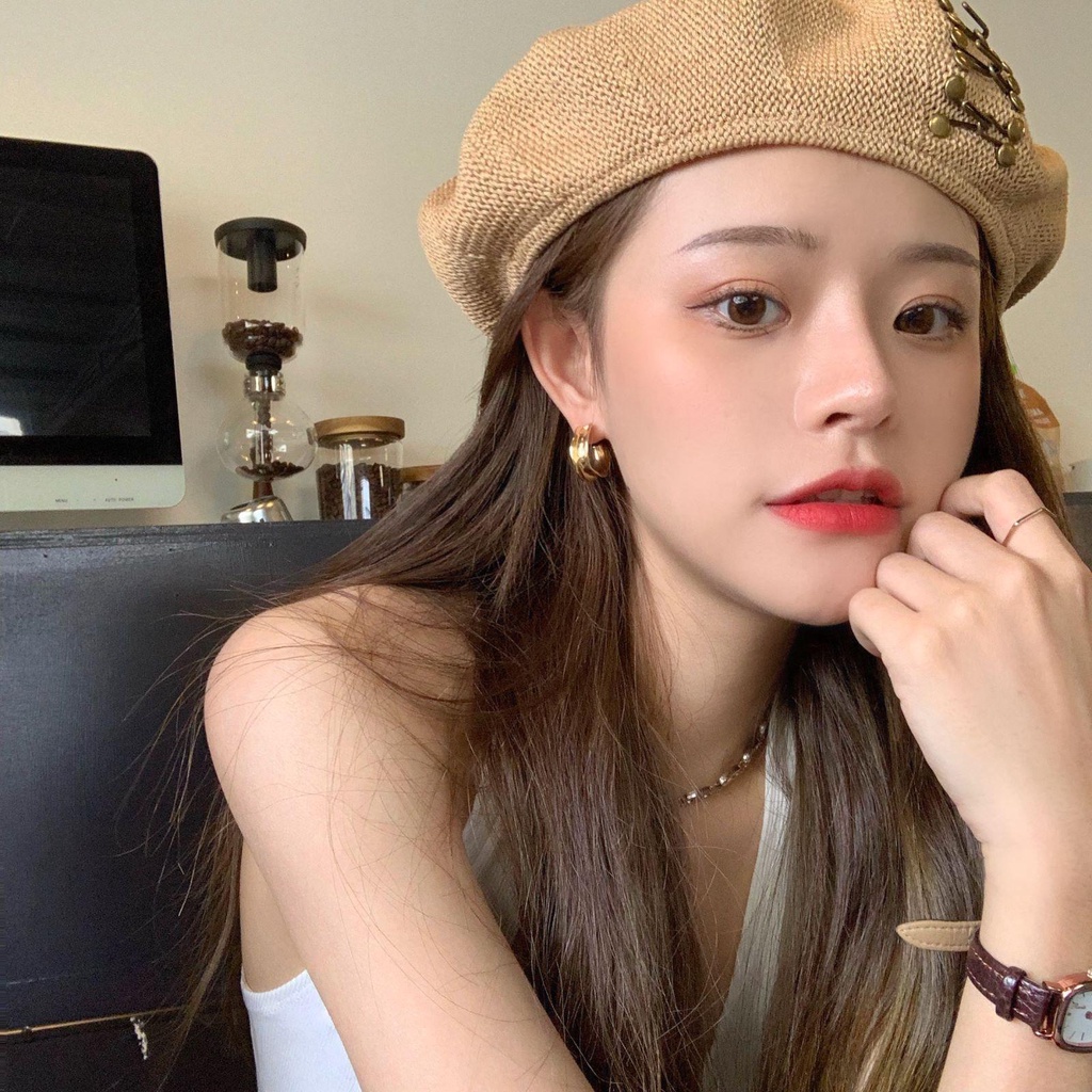 Mũ Beret Màu Đen Thoáng Khí Phong Cách Retro Nhật Bản Thời Trang Xuân Thu Cho Nữ
