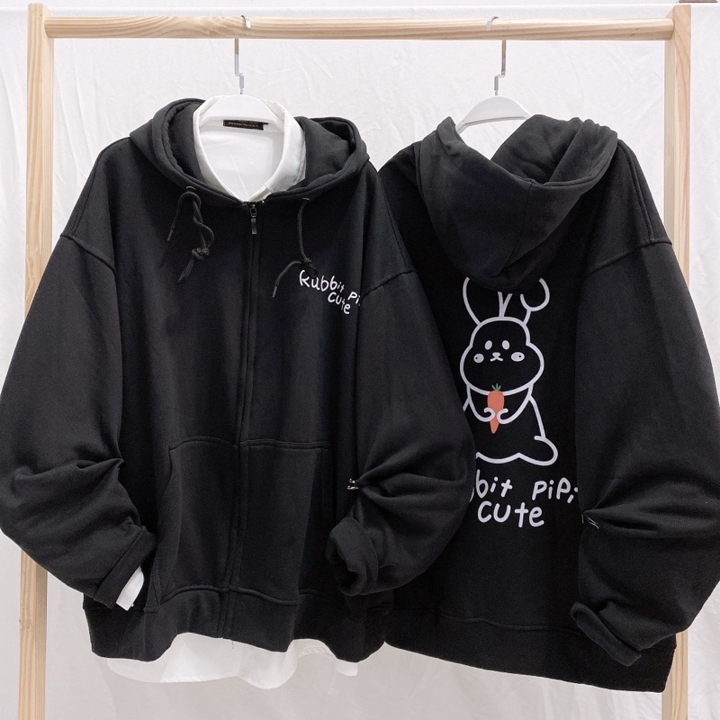 Áo khoác nỉ Rabbit Pipi màu ĐEN/ Nam nữ unisex/ Jaystoree