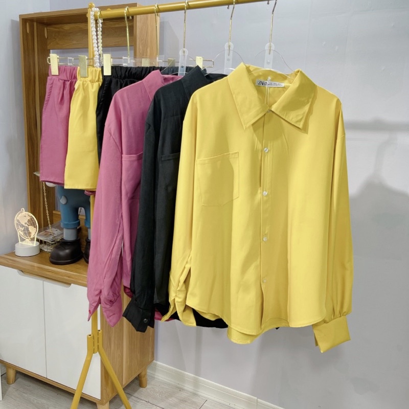 Set bộ đũi áo sơ mi mix quần sooc đùi dáng rộng thụng