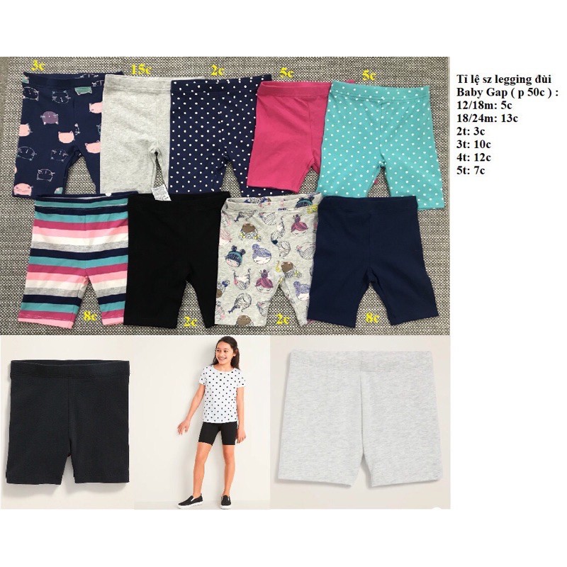 Legging đùi bé gái size 12/12m-5t (tt)