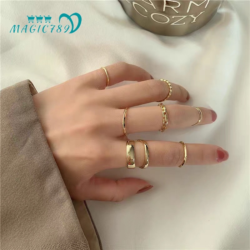 Set 7 Nhẫn Đeo Khớp Ngón Tay Mạ Vàng 14K Phong Cách Cổ Điển Dành Cho Nữ