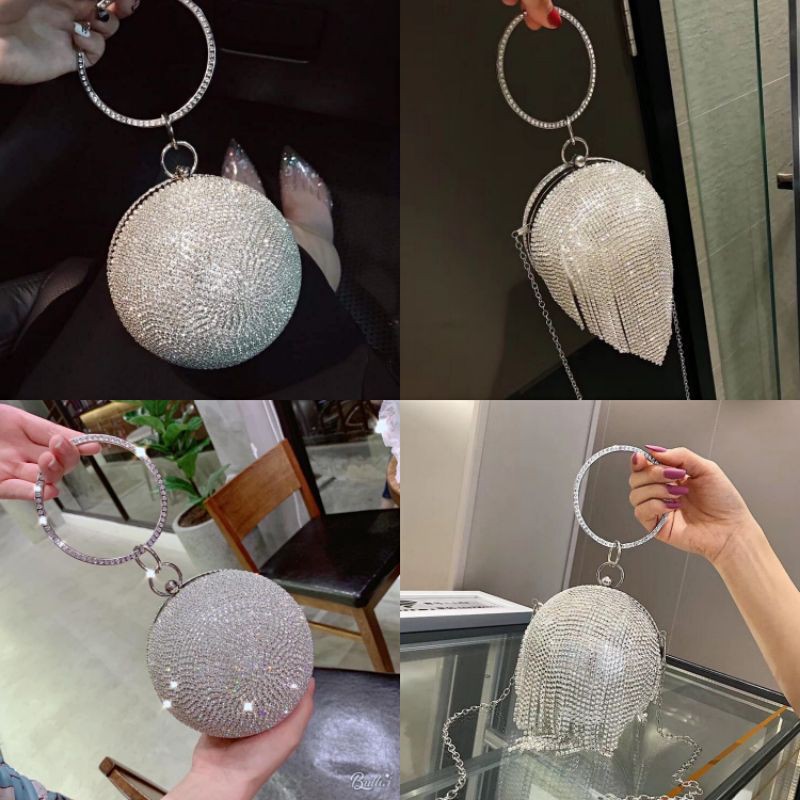 cốp tròn đính đá cầm tay đi tiệc có hộp | BigBuy360 - bigbuy360.vn