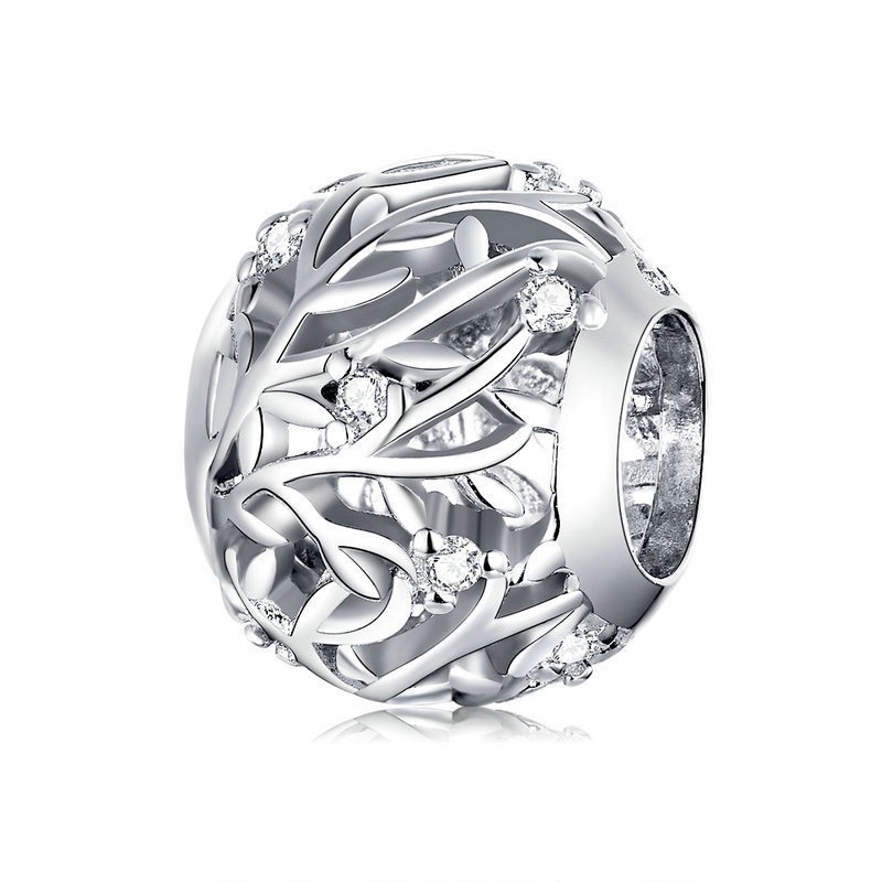 Charm bạc H.A.S hình tròn nhánh cây đính đá nhỏ - Hạt charm bạc thời trang