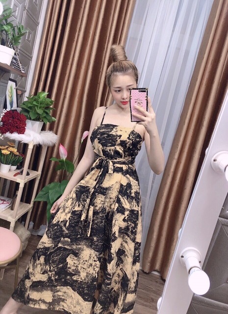 Đầm maxi hai dây họa tiết + Ảnh thật | BigBuy360 - bigbuy360.vn