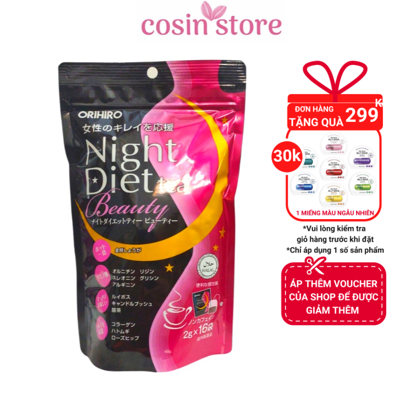 Trà Giảm Cân Đẹp Da Night Diet Tea Beauty Collagen Orihiro 16 túi lọc nhỏ