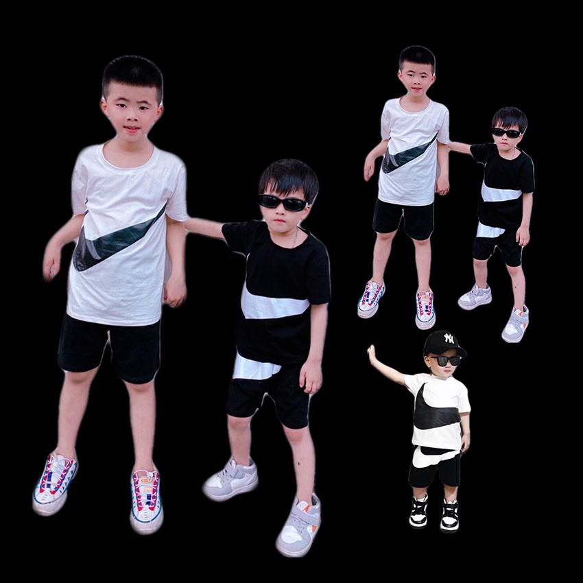Bộ Quần Áo Trẻ Em Cộc Tay In Hình Biểu Tượng Chiến Thắng Vải Cotton Cho Bé Trai Từ 8-20kg Mã CT46