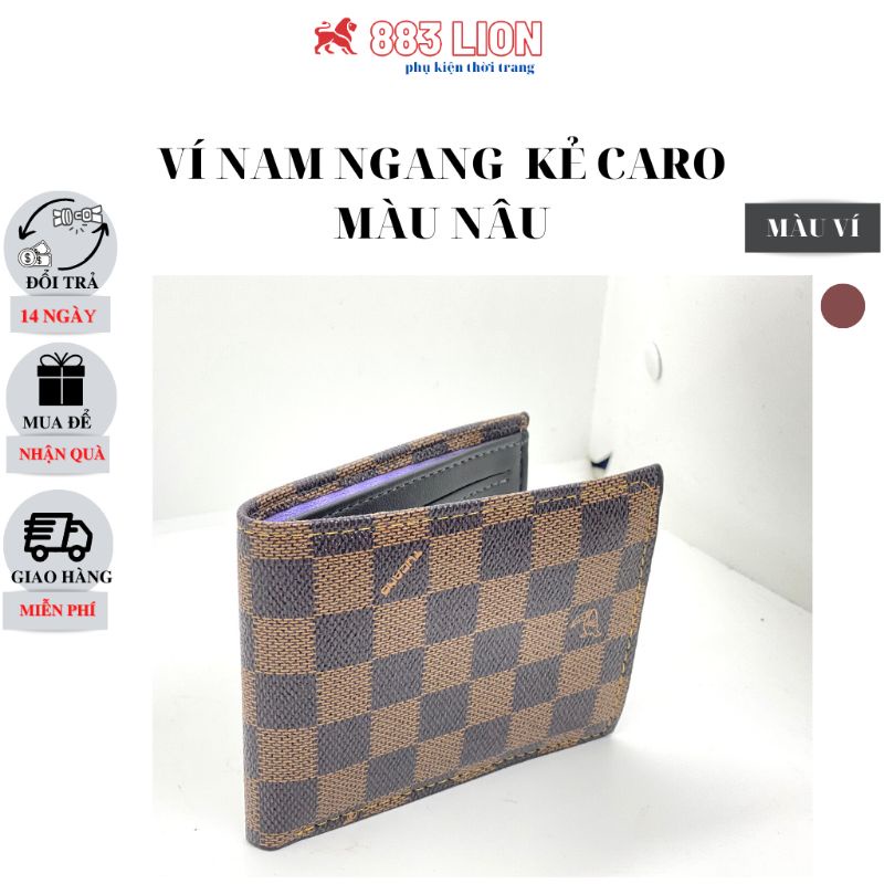 Ví nam ngang,bóp nam kẻ ô vuông caro cao cấp da pu tổng hợp bền chắc