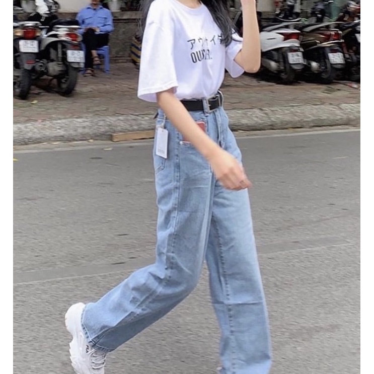 Quần Jean Ống Rộng Dài Lưng Cao Cao Cấp YUMI BÁN SỈ Quần jean Ống Rộng Trơn Hot Trendy 2021