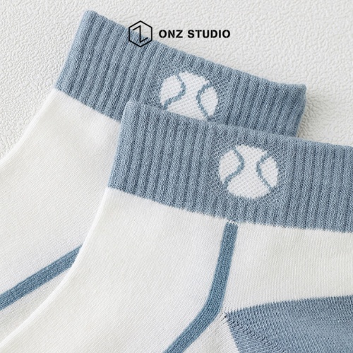 Set vớ cotton ONZ Studio hoạ tiết tennis - Set 5 tất chân unisex cổ ngắn co giãn thoáng khí thấm hút mồ hôi TA08