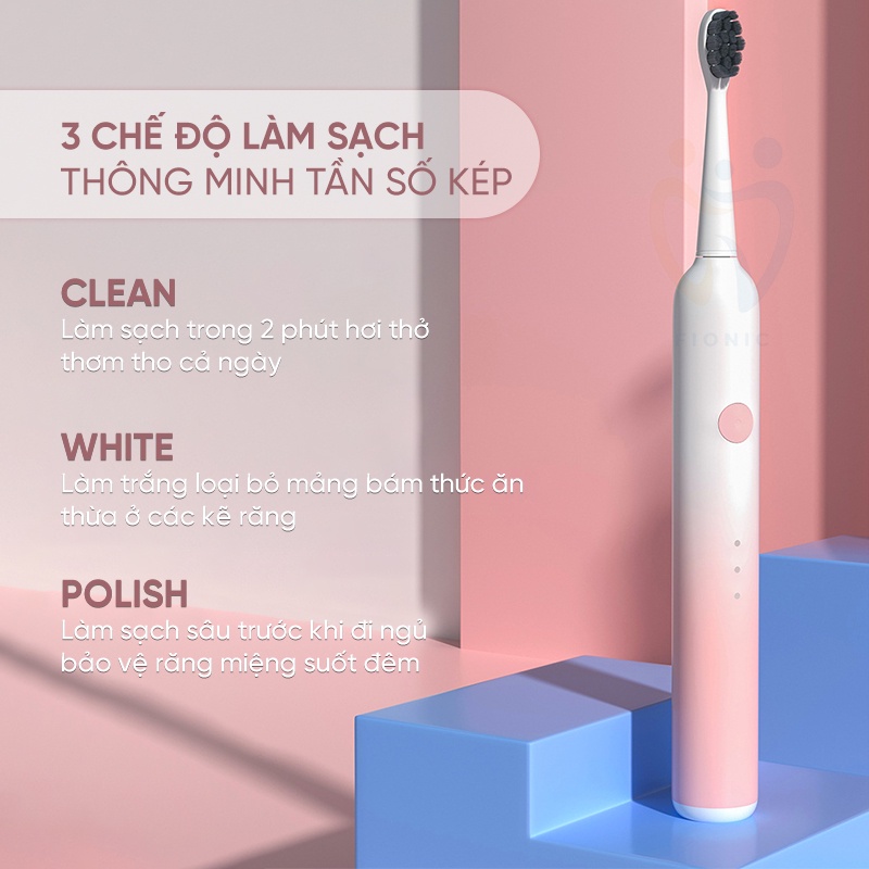 Bàn Chải Đánh Răng Điện Máy Tự Động Lông Mềm Sonic X7 FIONIC ET08 Cho Răng E Buốt Nhạy Cảm