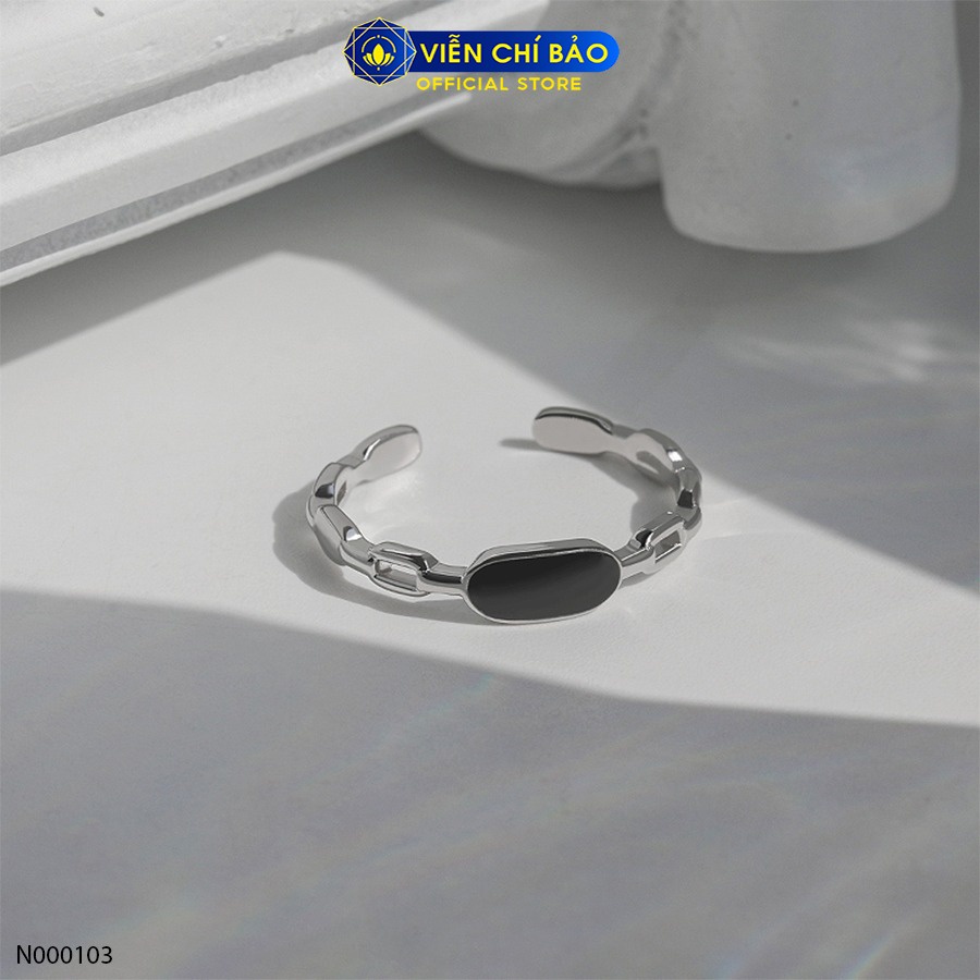 Nhẫn bạc nữ đá đen chữ nhật nhỏ chất liệu bạc 925 thời trang phụ kiện trang sức Viễn Chí Bảo N000103