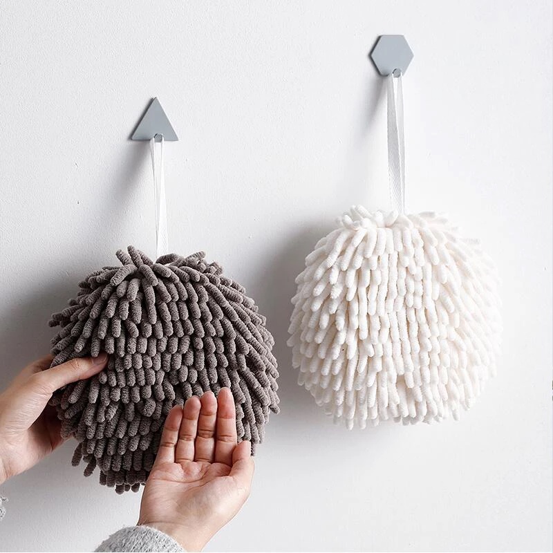 Khăn Lau Tay Bằng Vải Chenille Mềm Thấm Hút Nhanh Có Móc Treo Tiện Dụng Cho Nhà Bếp/ Phòng Tắm