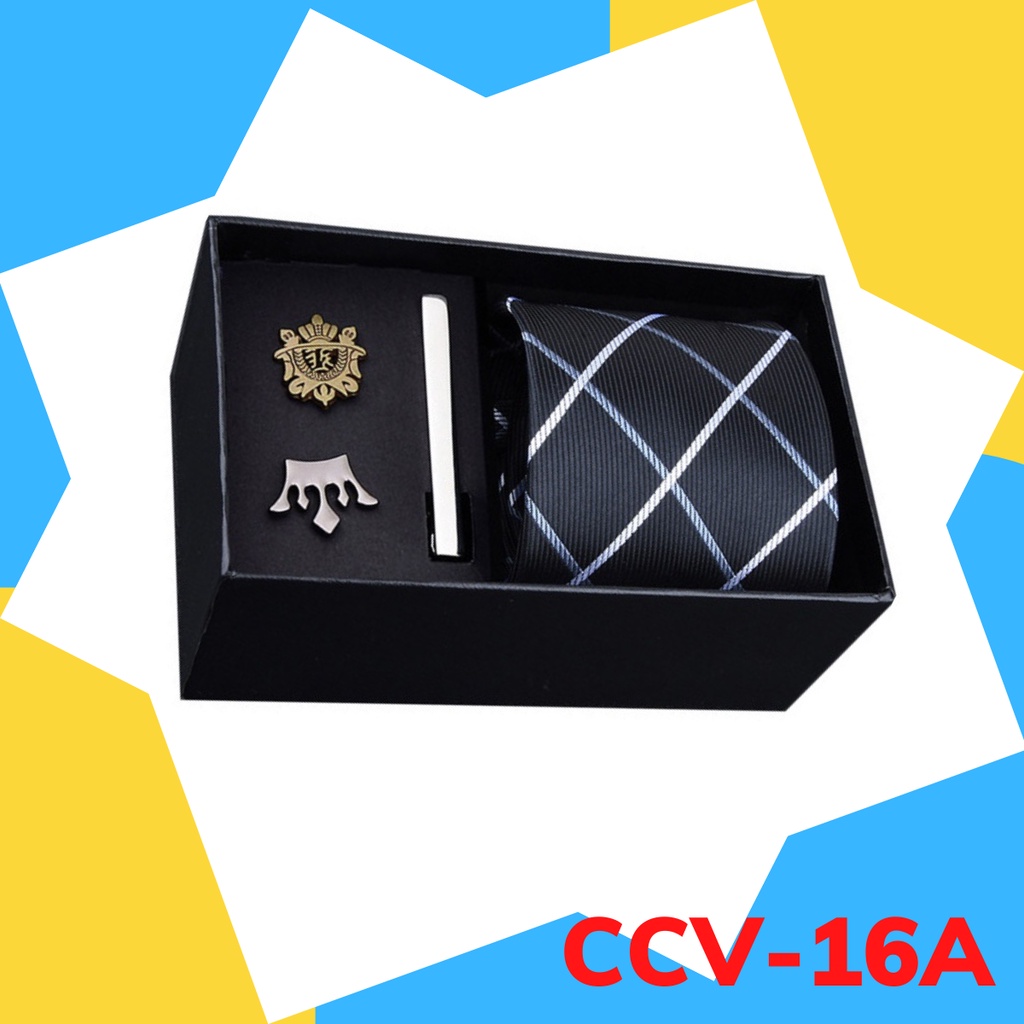 Set cà vạt bản to 8cm làm quà tặng cho Nam gồm cà vạt, kẹp cà vạt, ghim cài áo đóng hộp lịch sự CCV-16