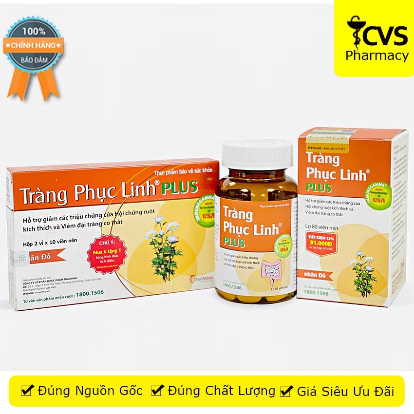 Tràng phục linh plus (Hộp 1 lọ 80 viên) - Giải pháp hỗ trợ cho đại tràng co thắt và kích thích ruột - cvspharmacy