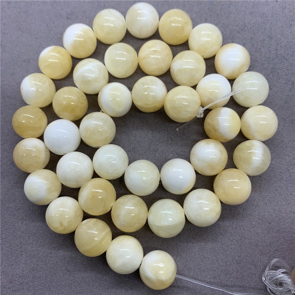 Chuỗi Hạt Đá Tròn Tự Nhiên 4-12mm Màu Be / Trắng