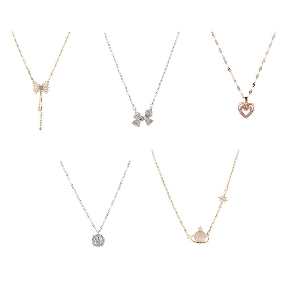 JUNE Simple Pendant Necklace Japanese and Korean-Style Heart Titanium Steel Clavicle Chain Rose|Exquisite Classic Fashionable Jewelry Bow-knot