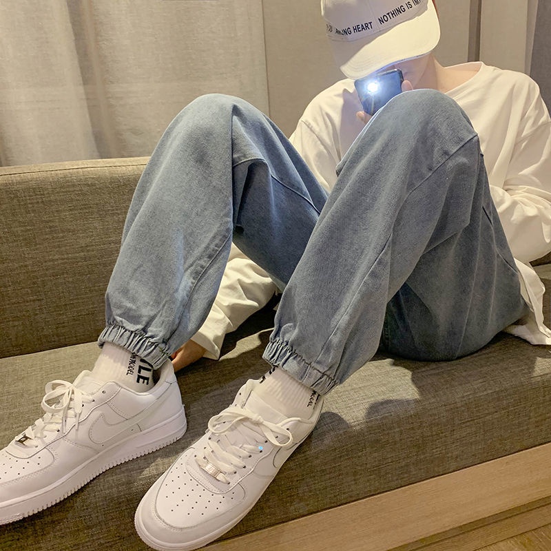 Quần Jean Ống Rộng Lưng Rút Dây Phong Cách Hàn Quốc Thời Trang Mùa Đông Dành Cho Nam