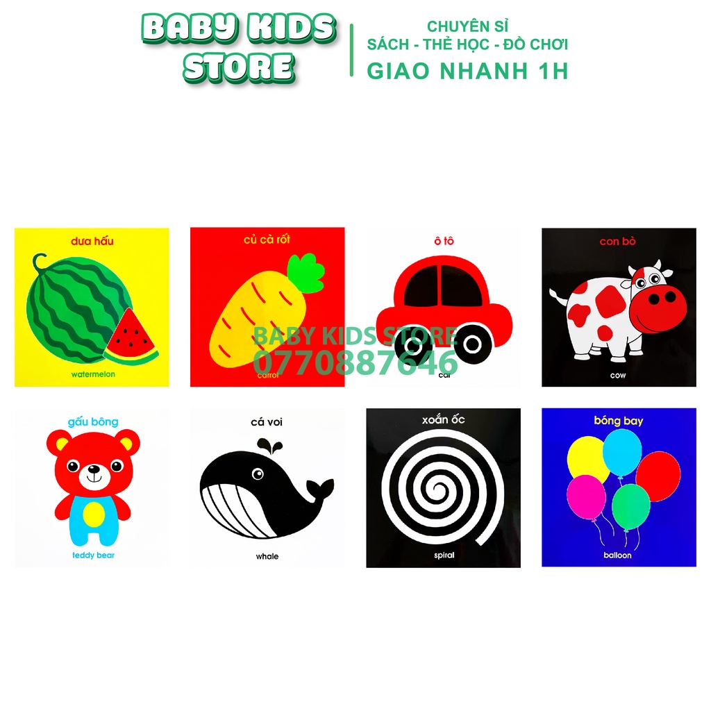 Flash Card Kích Thích Thị Giác - Zíc Zắc Cho Bé 0-1 Tuổi, Thẻ In 2 Mặt Cho Bé Yêu