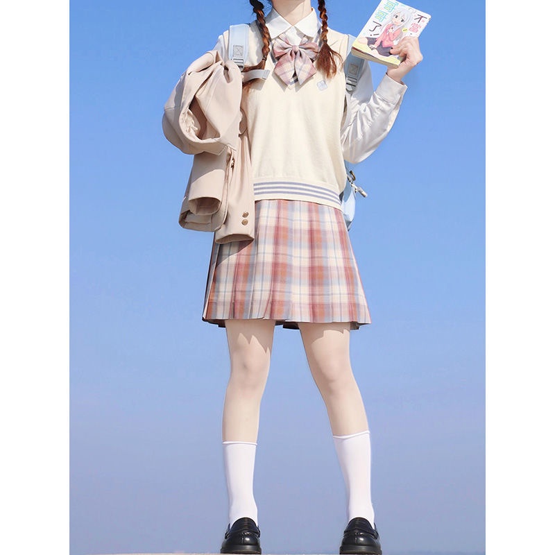 Jiashucheng Chân Váy Đồng Phục Xếp Ly Phong Cách Preppy Cho Nữ