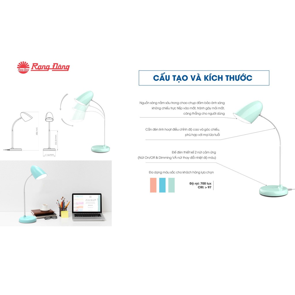 Đèn học chống cận Rạng Đông đổi 4 màu, 3 cấp sáng, công nghệ LED SUNLIKE, RL 38 PLUS