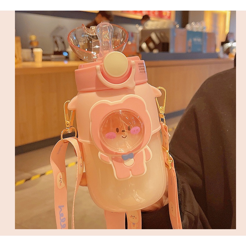 Bình Nước Nhựa Dung Tích Lớn 720ml In Hình Gấu Hoạt Hình Dễ Thương