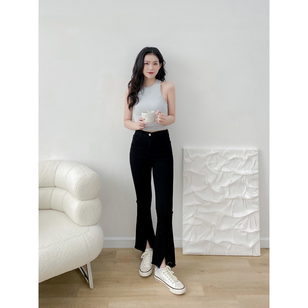 Quần jeans dáng ôm loe xẻ gấu LYRA, chất jeans dày dặn tôn dáng cạp cao cá tính-VSYQD0121