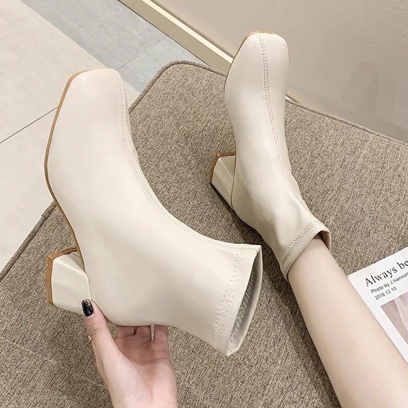 (Kèm -loại 1)) Bốt nữa Meja Boots da nhăn đế trụ có phong cách cá tính