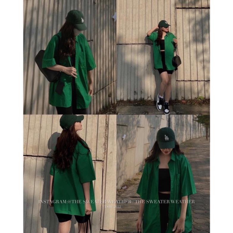 [NEW] [Hàng Sẵn, Ảnh Thật] Áo Sơ Mi Trơn Cộc Tay 1 Túi Ngực Form Rộng Dáng Unisex Rubystore Màu Xanh Lá Hottrend 2022