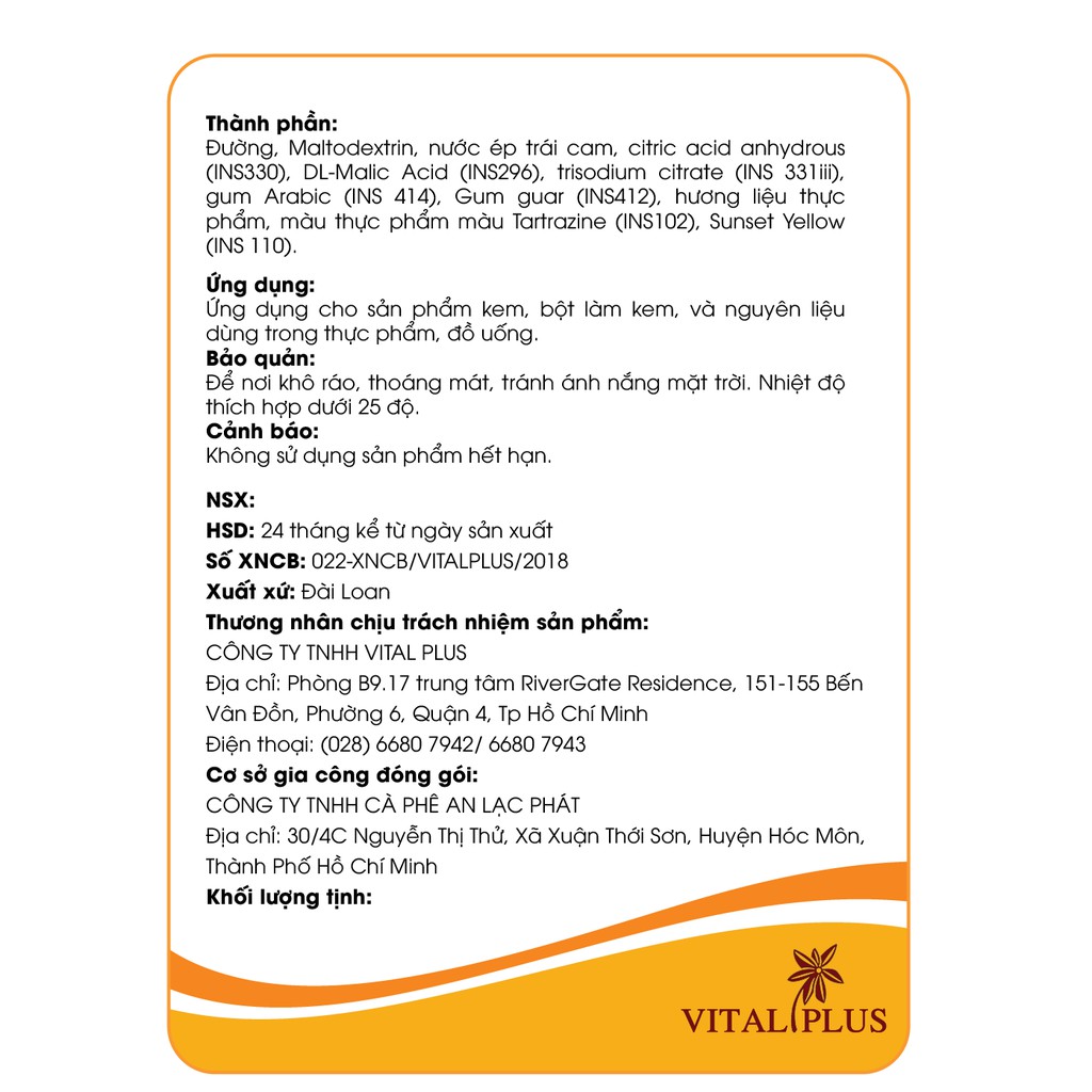 Bột trái cây - Bột Cam Vital Plus - Orange Juice Powder - Vital Plus - Shop Nhà Anise