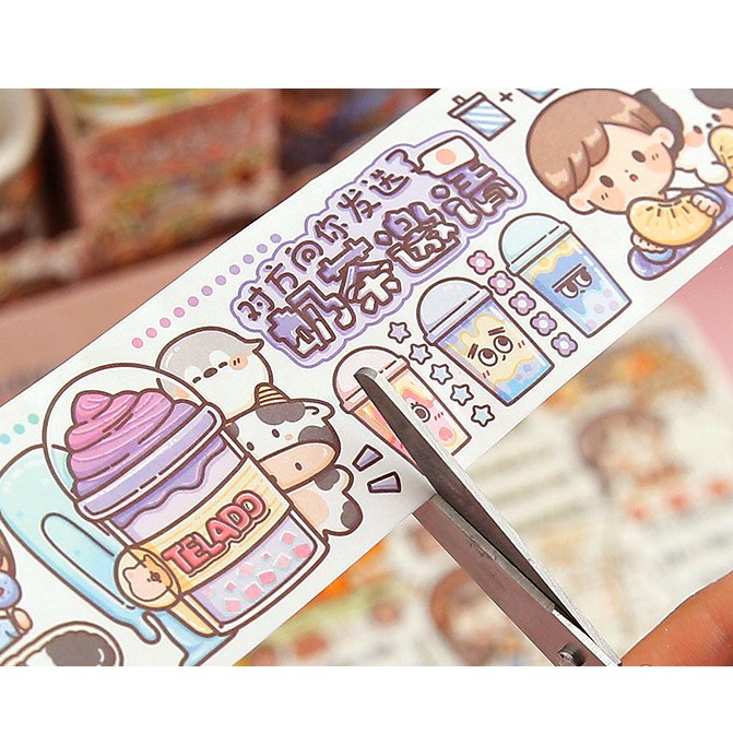 Cuộn Washitape DoDoJam 2m trang trí sổ tay, Hộp 1 cuộn băng keo giấy dán Telado dễ thương, Sticker giấy dán siêu xinh