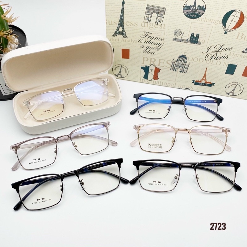 Gọng kính chữ nhật thời trang nam nữ nửa viền kim loại pha nhựa nhận cận thời trang Cloudy Eyewear 2723