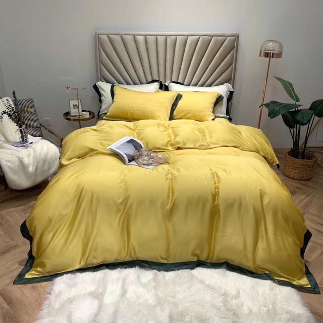 Bộ chăn ga  #Tencel_100s thêu viền cao cấp, tặng kèm ruột chăn