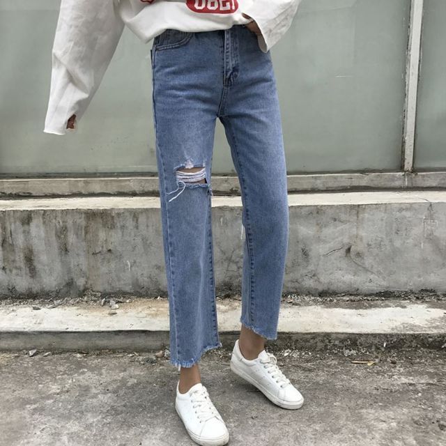 Hàng Sẵn_Quần baggy jeans rách quần ống rộng ulzzang