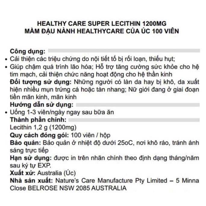 Mầm đậu nành điều hòa nội tiết Healthy Care Super Lecithin 100 viên