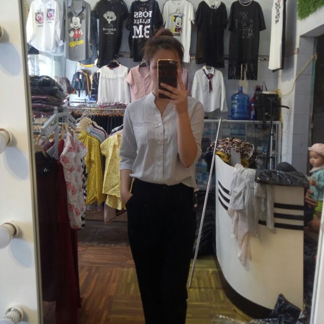 Sơ mi kẻ zara cổ tàu