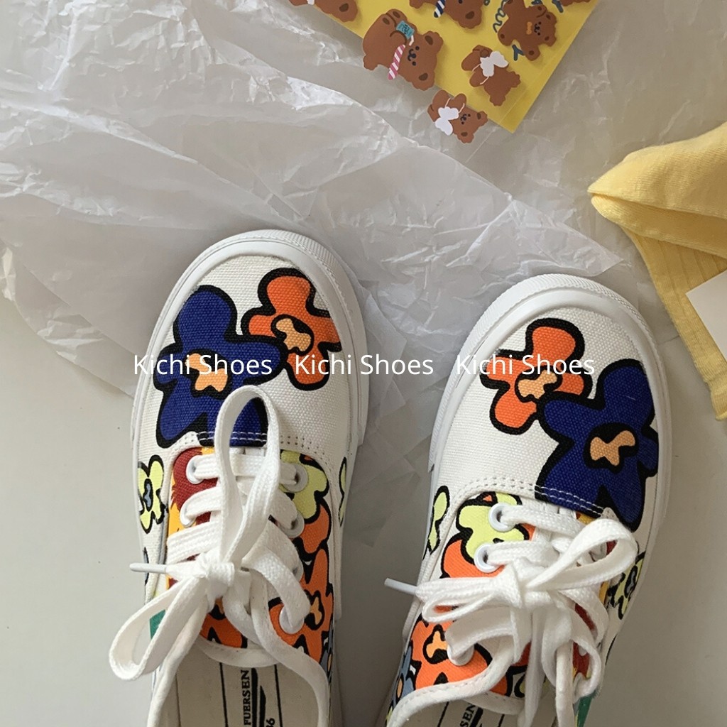 Giày vải hoạ tiết hoa sắc màu dây buộc phong cách Ulzzang Kichi Shoes mã 1195