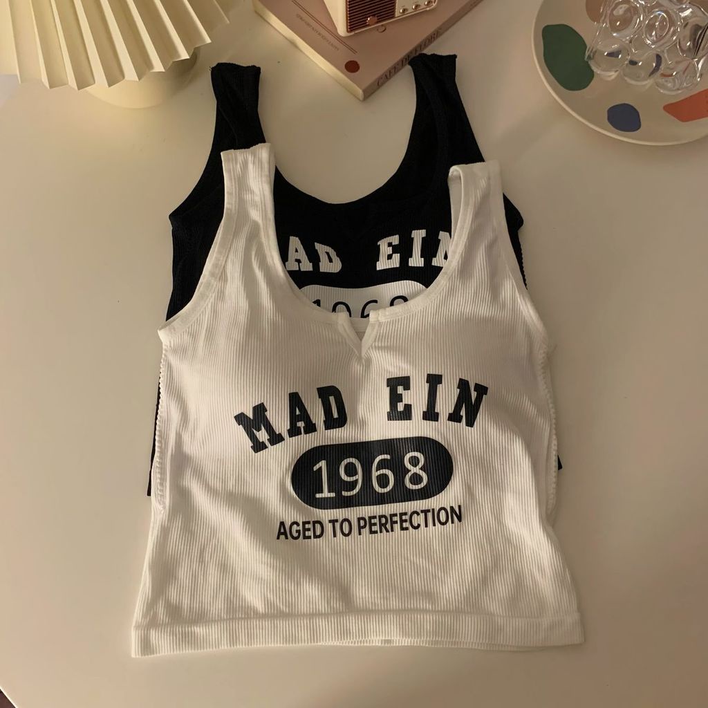 Áo Ống Ngắn Mỏng Vừa Vặn In Chữ Cái Có Dây Treo Thời Trang Mùa Thu Cho Nữ