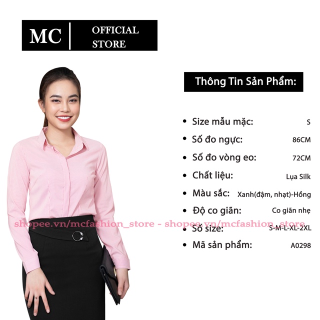 Áo Sơ Mi Nữ Công Sở Kẻ Sọc Tăm, Tay Dài, Mc Fashion Đẹp A0298 Ngắn, Màu Xanh Dương Nước Biển, Hồng, Tím, Đỏ