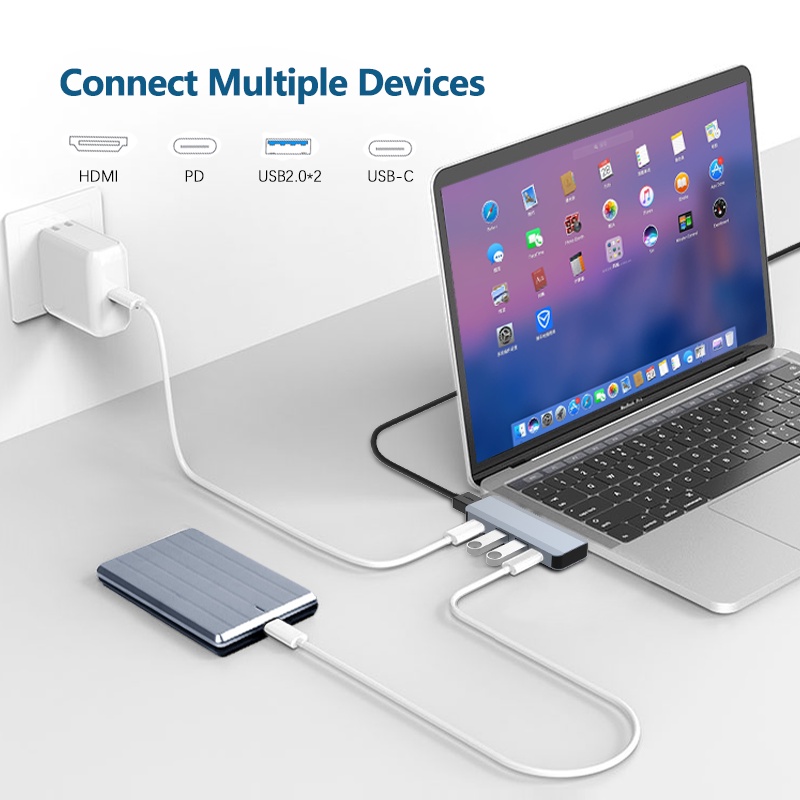 Bộ HUB Chuyển Đổi 5 Trong 2 USB-C Type C HD Đầu Ra 4K HDMI USB 2.0 Cho Macbook Air Pro / Samsung / iPad XPS Surface