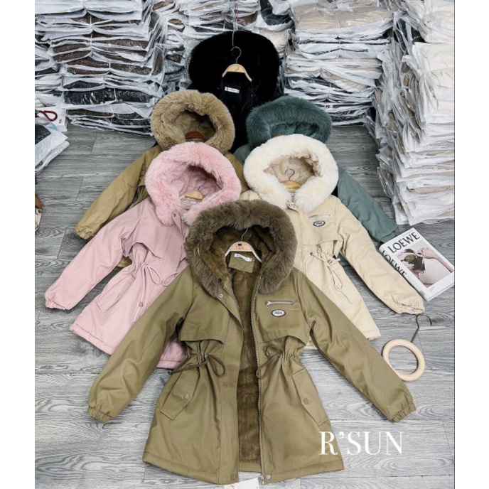 6 màu Áo parka nữ lót lông mũ lông