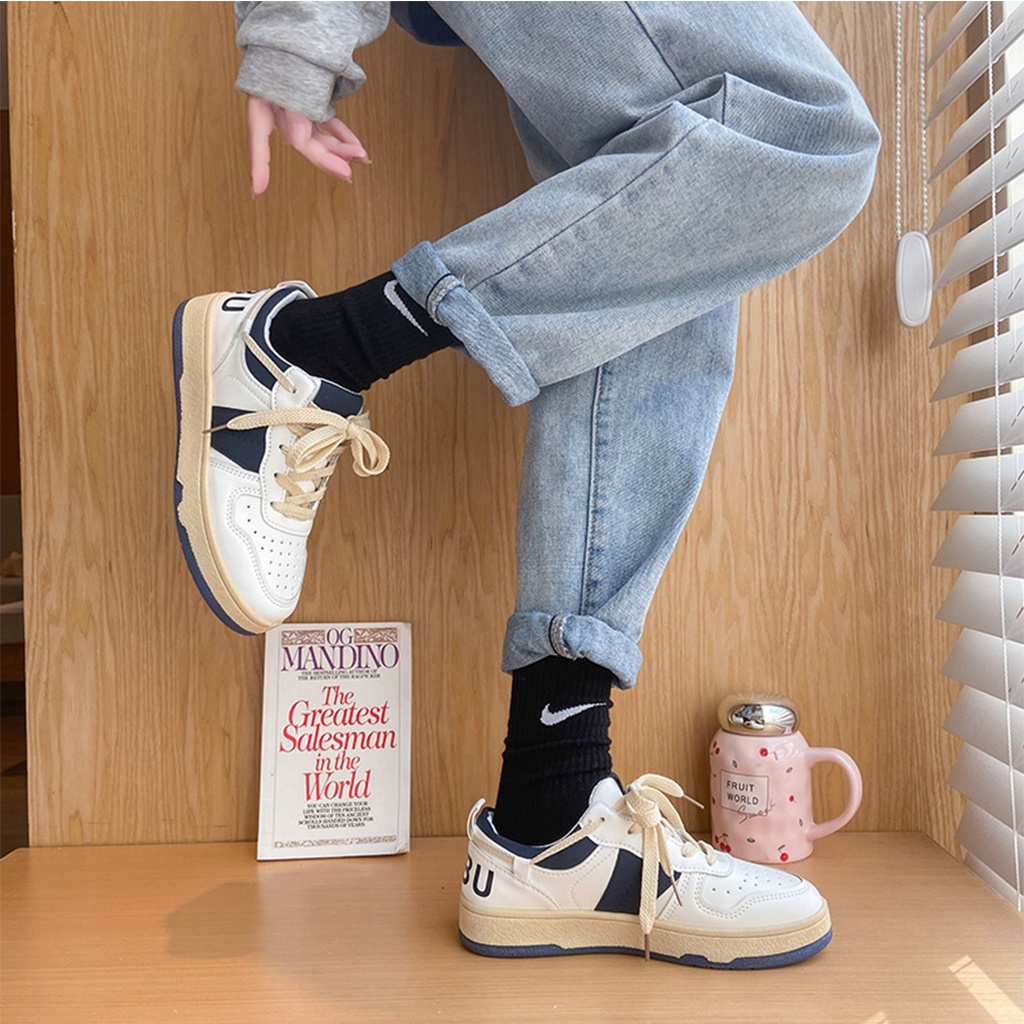 Giày Sneaker Nữ BUXINO05 Giày Thể Thao Nữ Cổ Cao Retro Đế Bằng 5cm Mũi Tròn Chất Xịn Chuẩn Form Size 36 - 39