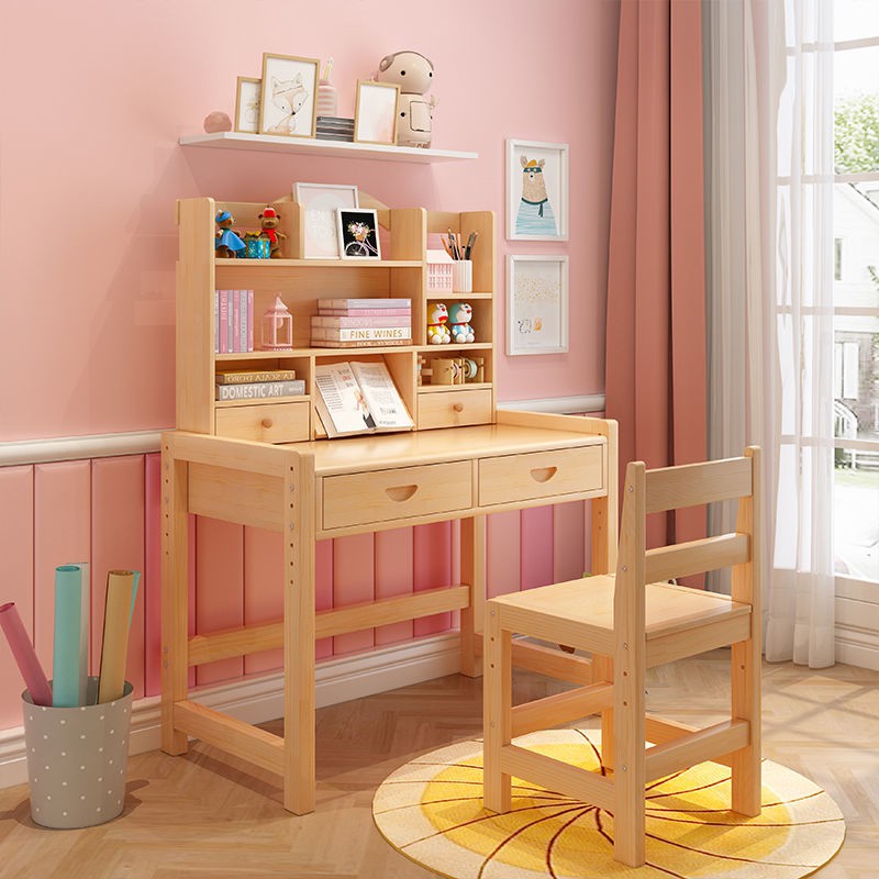 Bàn học trẻ em bằng gỗ đặc có thể nâng hạ, bộ ghế, viết cho sinh tiểu học, làm việc, tủ sách kết hợp | BigBuy360 - bigbuy360.vn