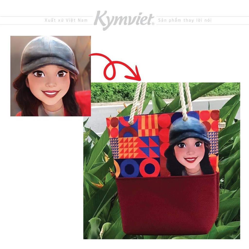 Túi Tote Vải Canvas In Hình Chân Dung Kymviet 100% Handmade, Thiết Kế Thời Trang, Đựng Đồ Đa Năng