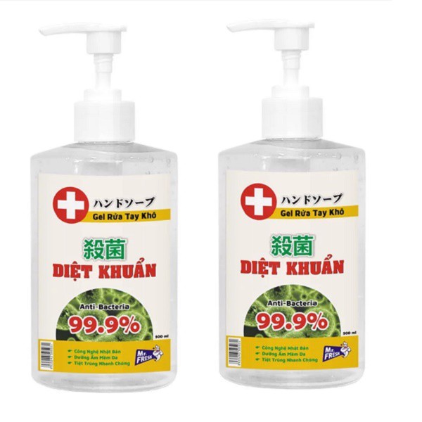 Bộ 2 chai gel rửa tay khô diệt khuẩn an toàn Mr Fresh 500ml/chai Hương Xả