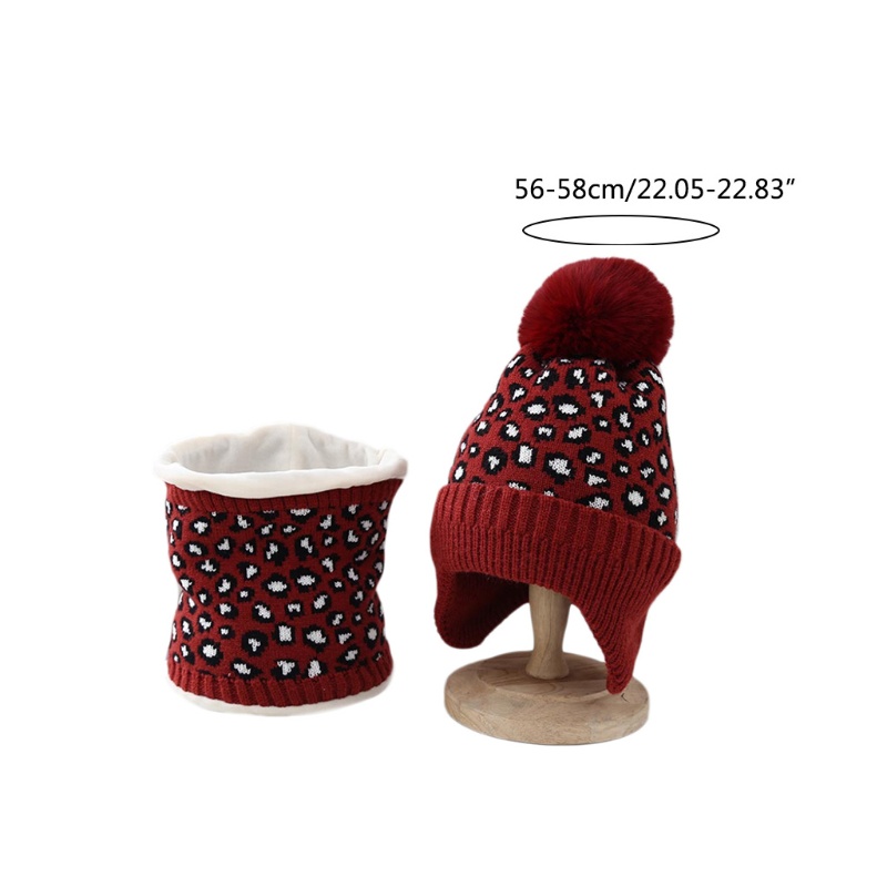 Mũ beanie Kèm Khăn Choàng Cổ Họa Tiết Da Báo Thời Trang Nữ