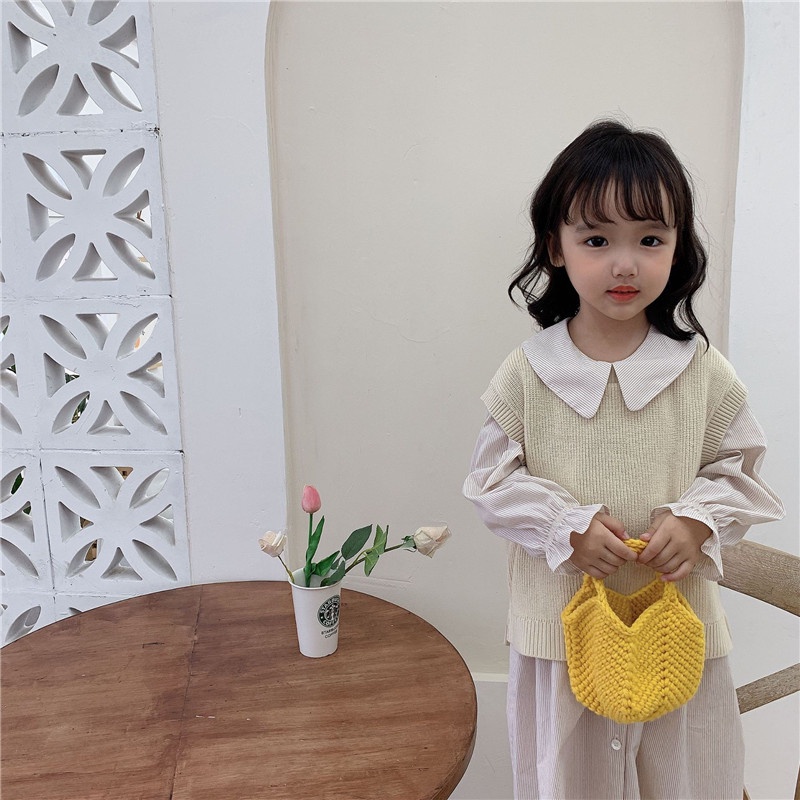 Túi Xách Đan Len Màu Trơn Đơn Giản Thời Trang Mùa Thu Cho Bé