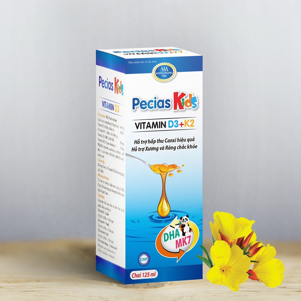 Pecias Kids ROXTECH siro canxi, vitamin D3, K2 giúp bé xương răng chắc khỏe - 125ml