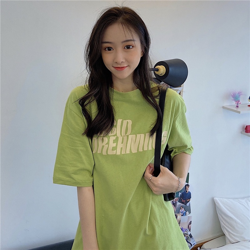 Áo Thun Nữ Ngắn Tay Cổ Tròn In Chữ Thời Trang