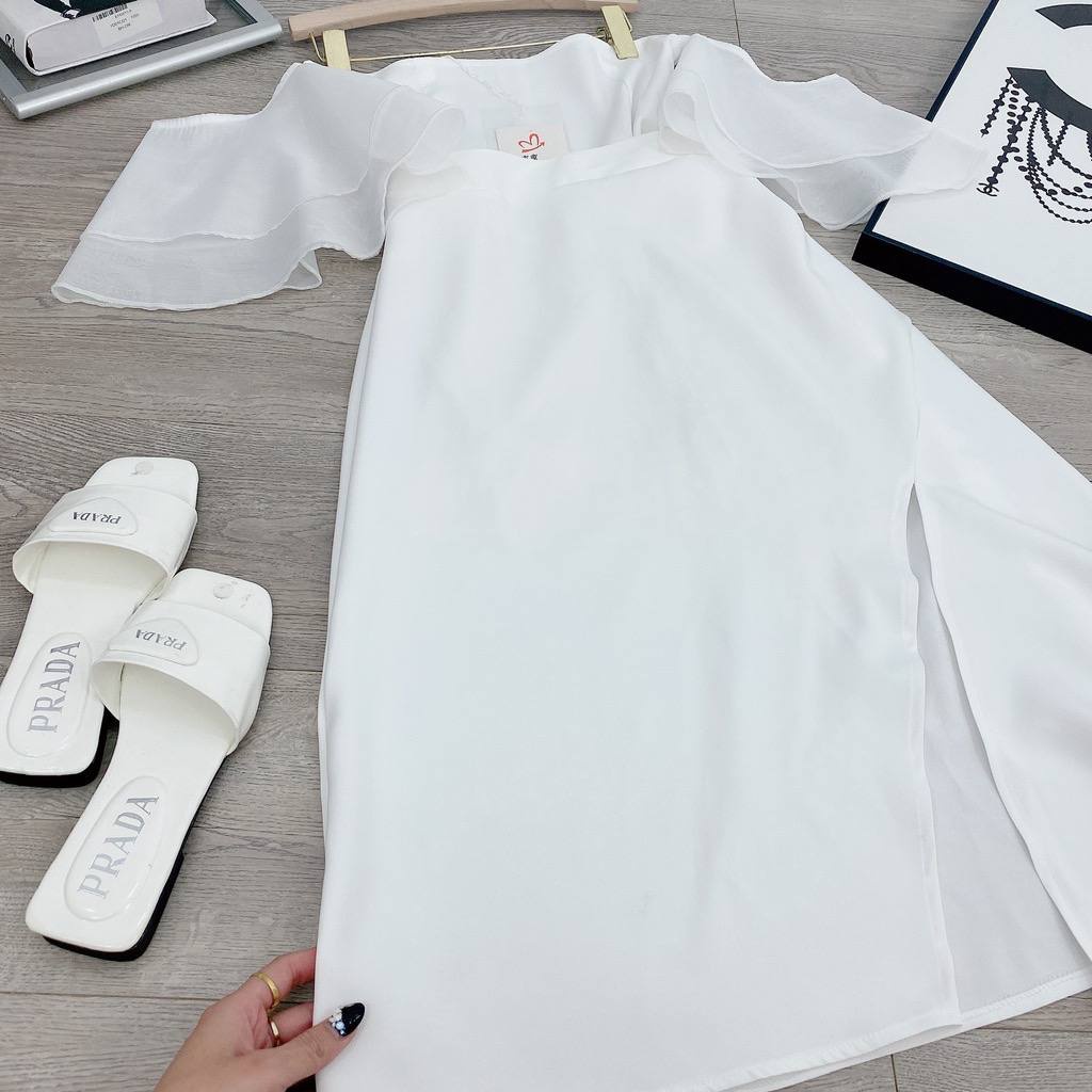 Đầm nữ trễ vai AGITANT dáng croptop mix chân váy xẻ tà dáng dài phù hợp cho đi du lịch, đi biển, đi chơi - XT138